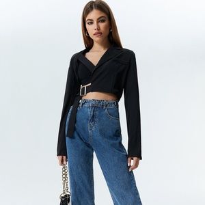 Solado Asymmetrical Neck Long Sleeve Blazer